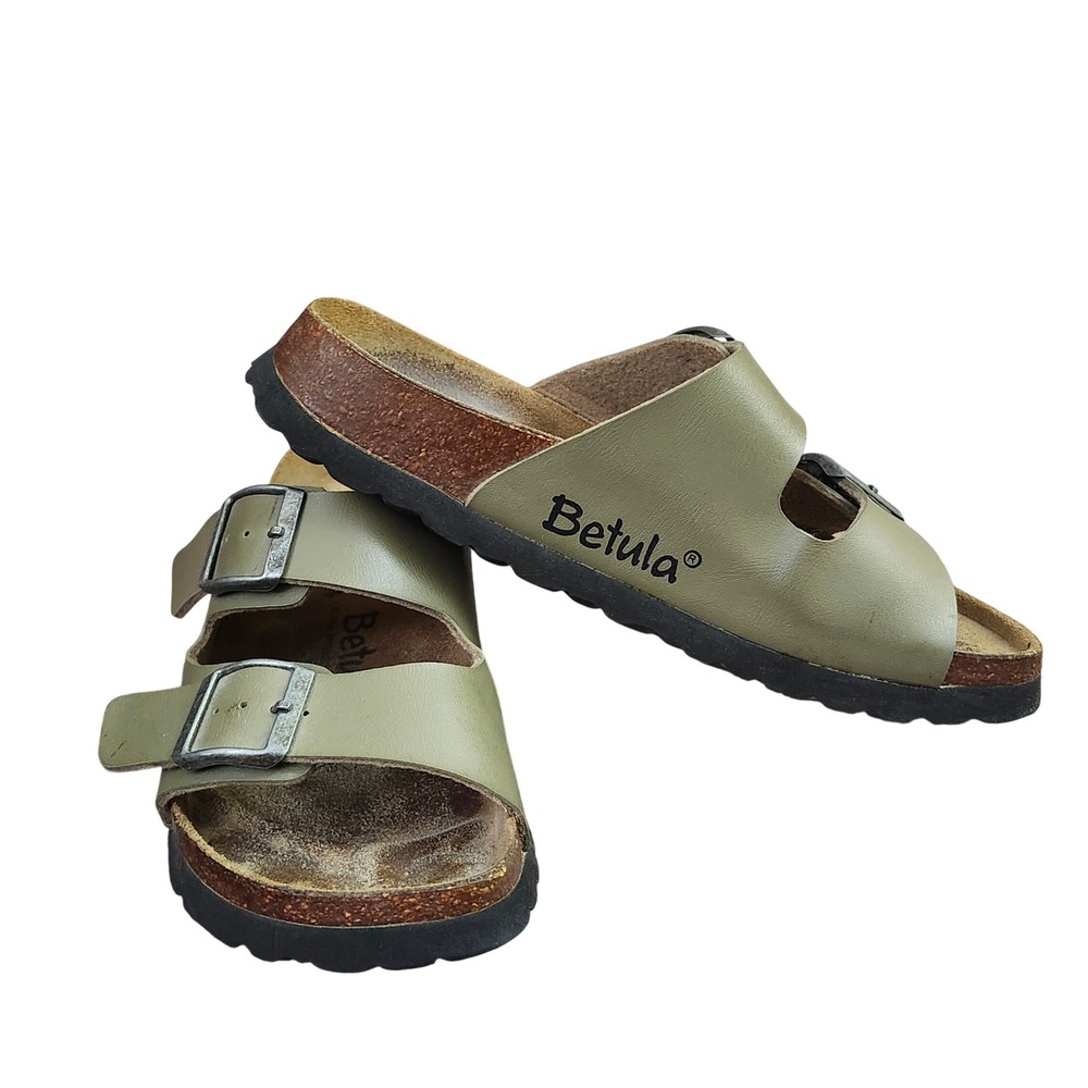 Betula by Birkenstock Olive Green Double Strap Buckle Slide Sandals L5